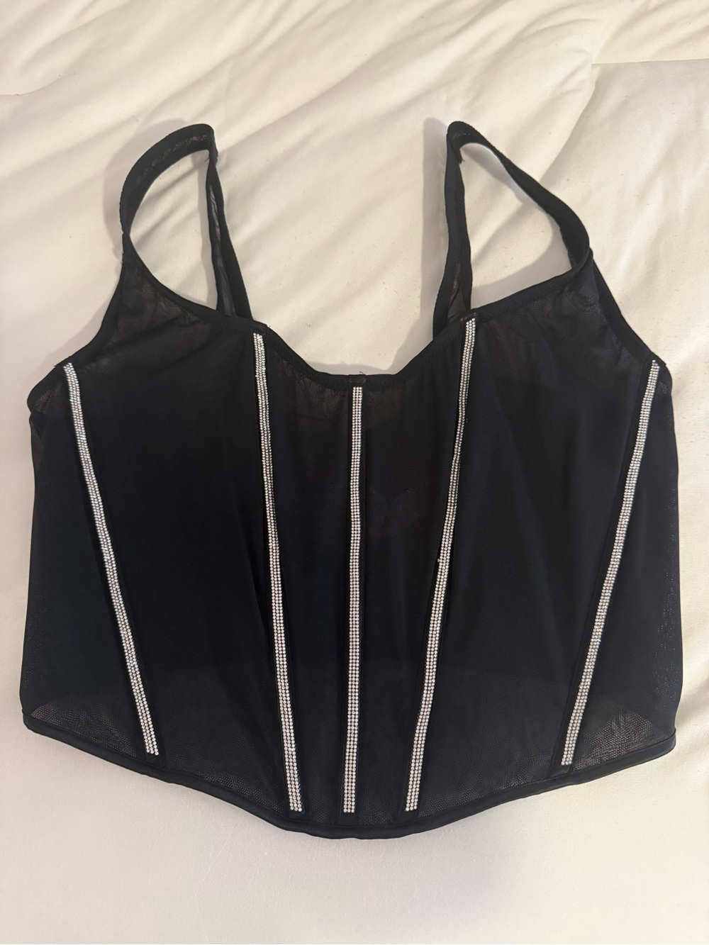 Victoria's Secret Black Mesh Corset Crop Top with Rhinestone detail